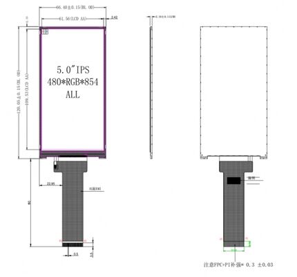 5 Inch 480x854 RGB Interface TFT LCD Display with 300 Cd/m2 Luminance for Industrial Applications