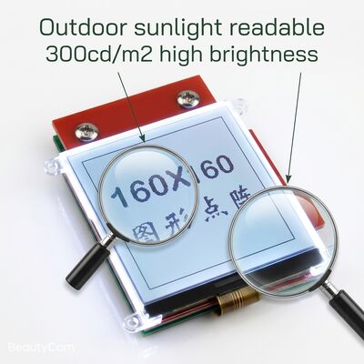 Transflecitve Positive Monochrome LCD Display 300cd/M2 6 O'Clock