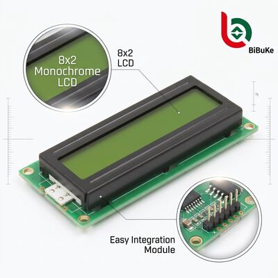 8x2 Character Monochrome LCD Display , 3.3V Mono LCD Screen TN / STN LCD Panel
